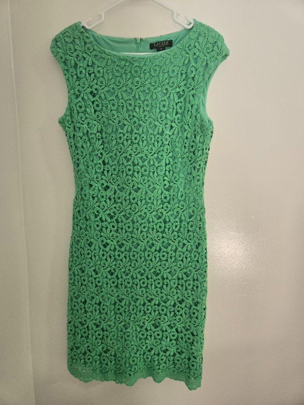 Lauren Ralph Lauren Mint Green Crochet Lace Sleeveless Dress Size 12 100% Cotton